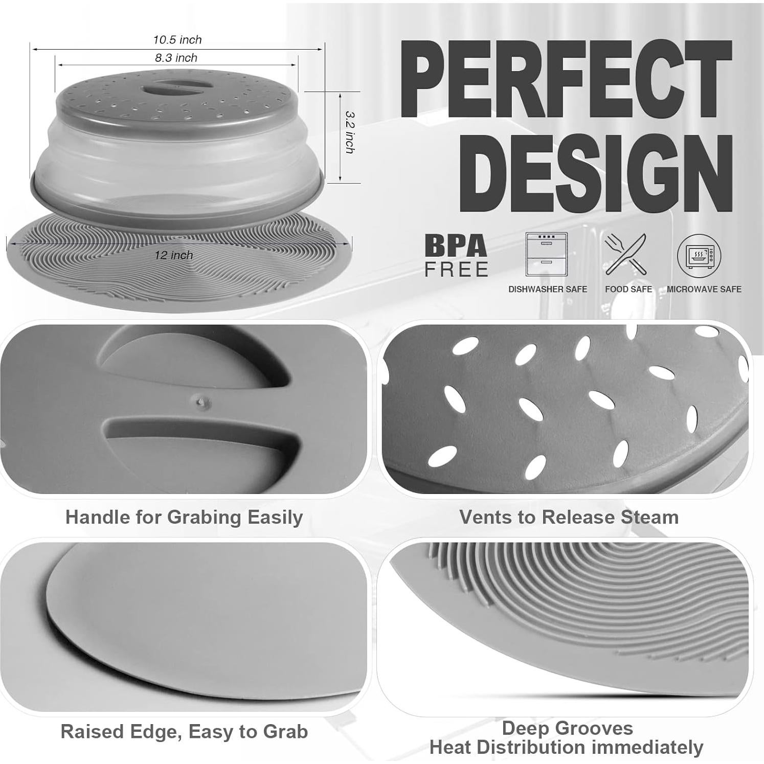 Tapete Microondas Aidacom 30 cm y Cubierta Alimentos Gris