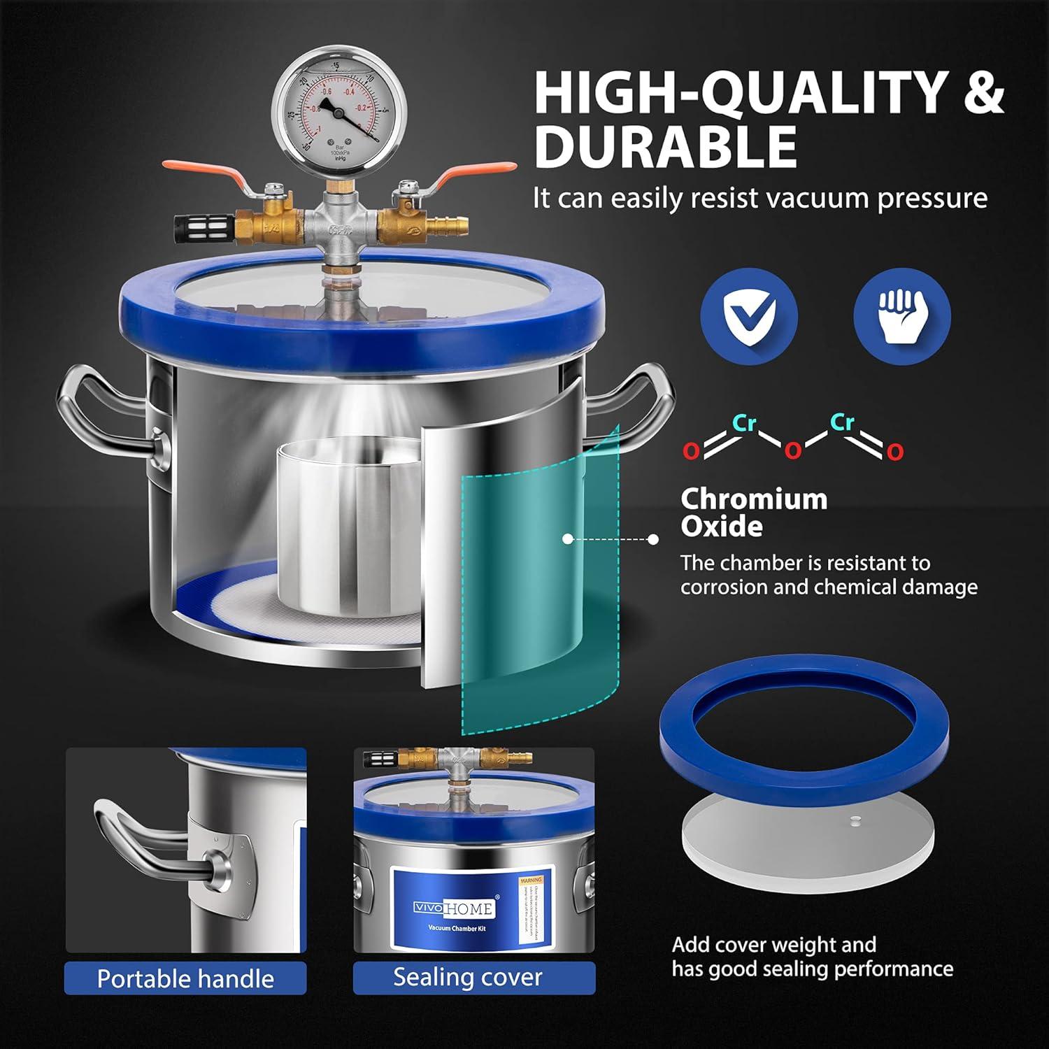Cámara de Vacío VIVOHOME 5.68L con Bomba 3.5 CFM