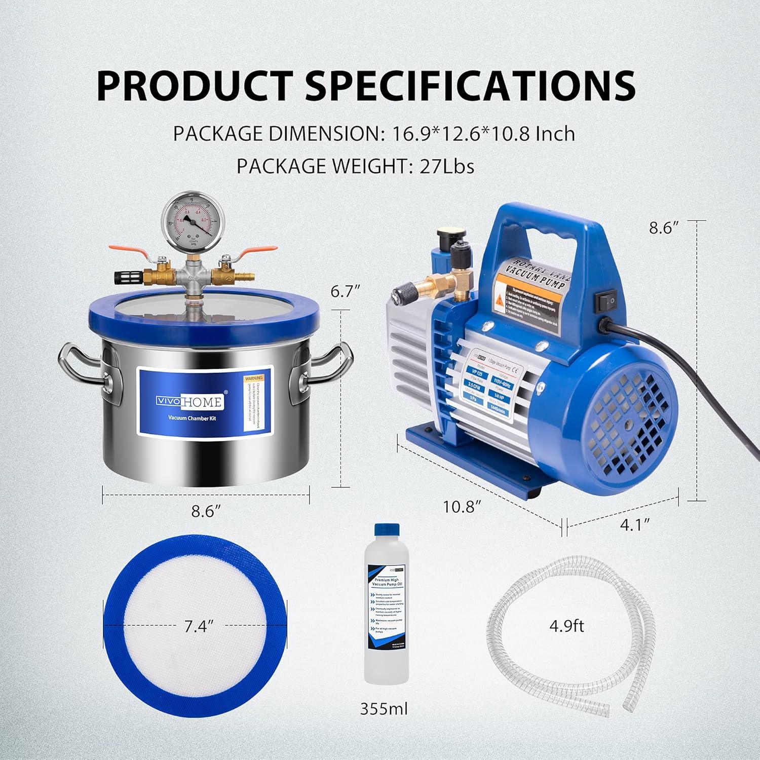 Cámara de Vacío VIVOHOME 5.68L con Bomba 3.5 CFM