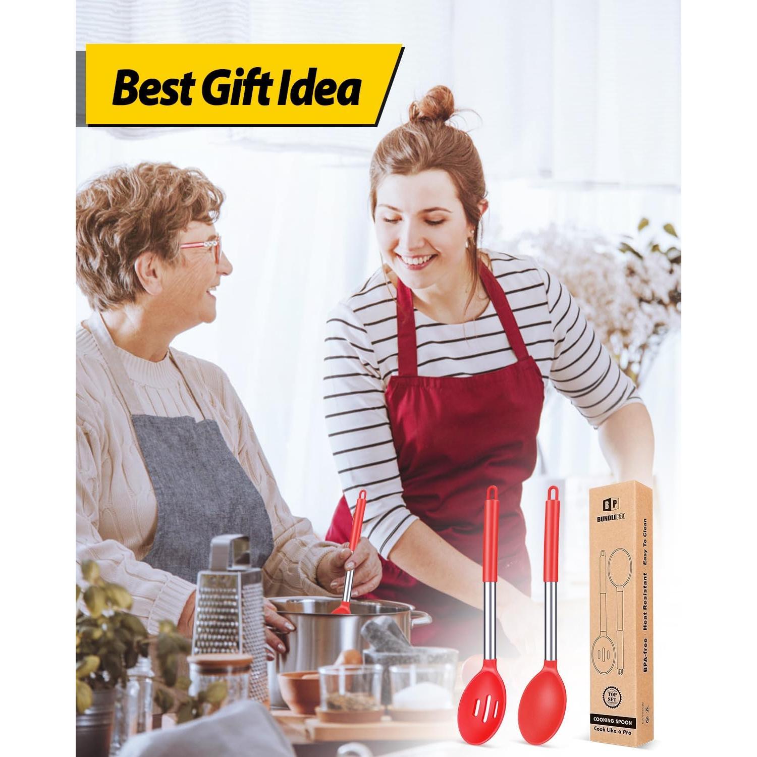 Paquete de 2 Cucharas de Silicona Grande BUNDLEPRO - Antiadherente y Resistente al Calor