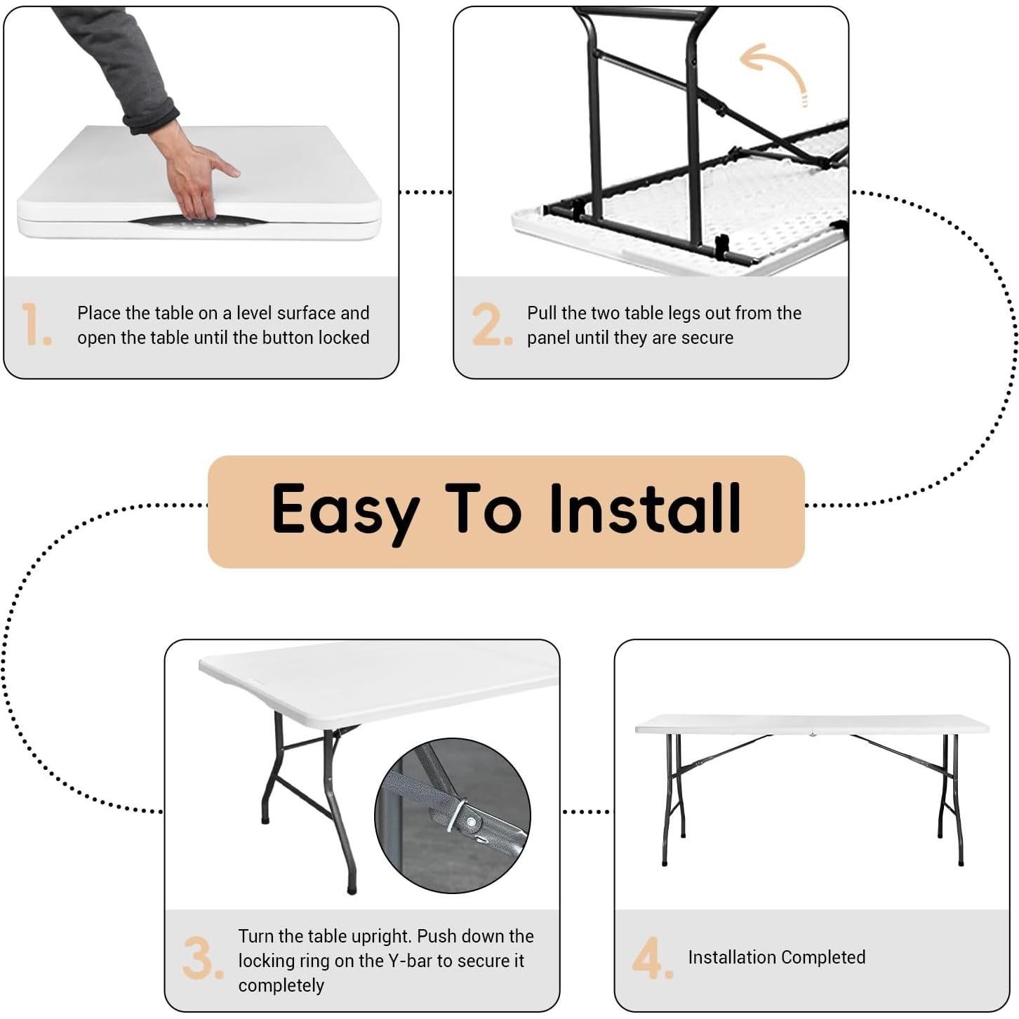 Mesa Plegable 6ft Pollilar Blanca para Reuniones y Fiestas