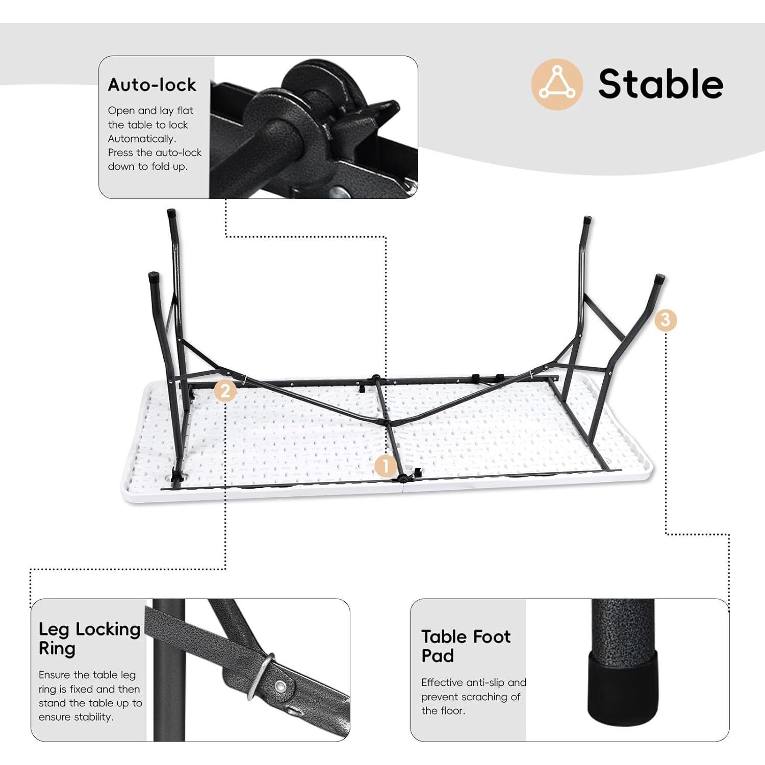 Mesa Plegable 6ft Pollilar Blanca para Reuniones y Fiestas