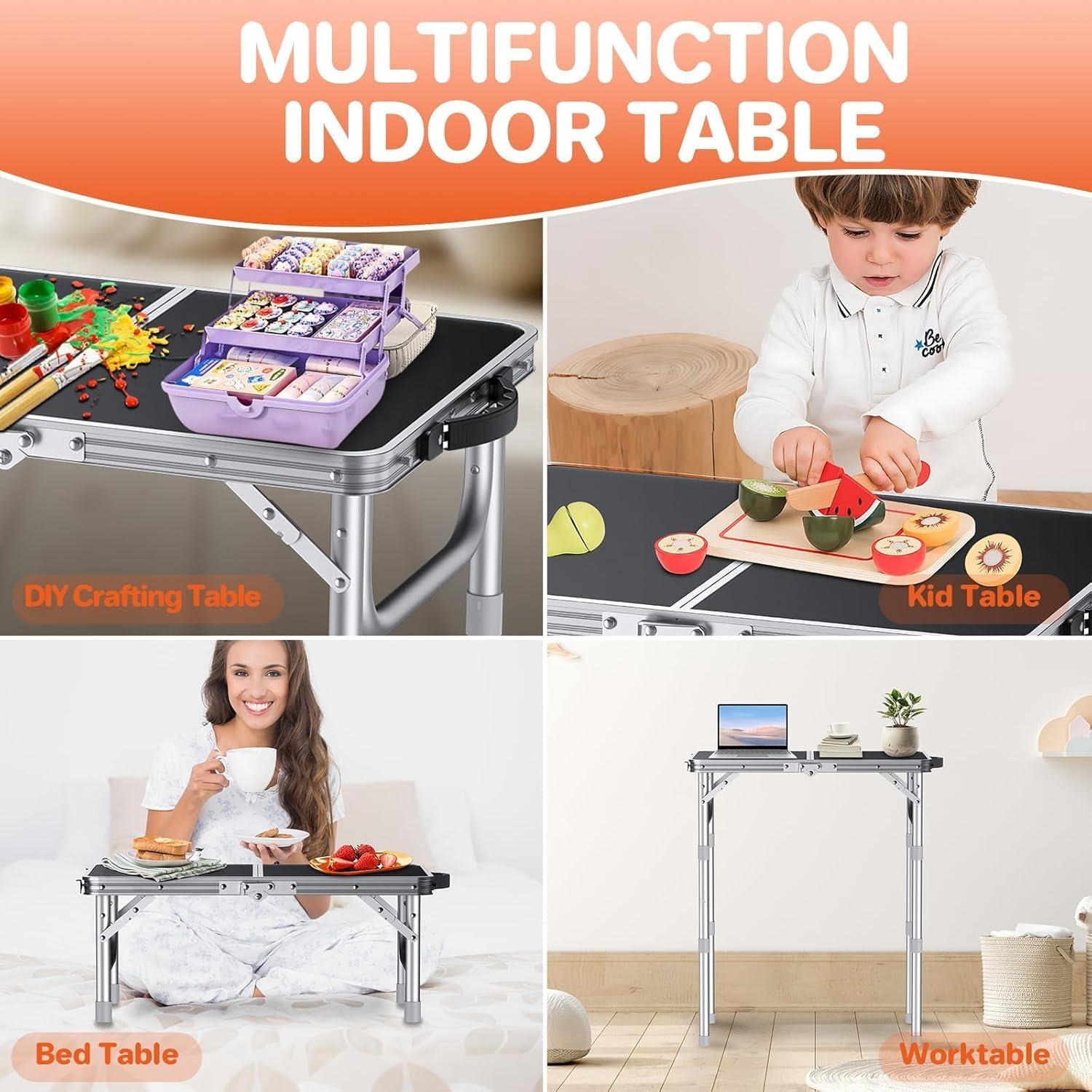 Mesa de Camping Plegable FUNYKICH 58x40cm Ajustable 3 Alturas