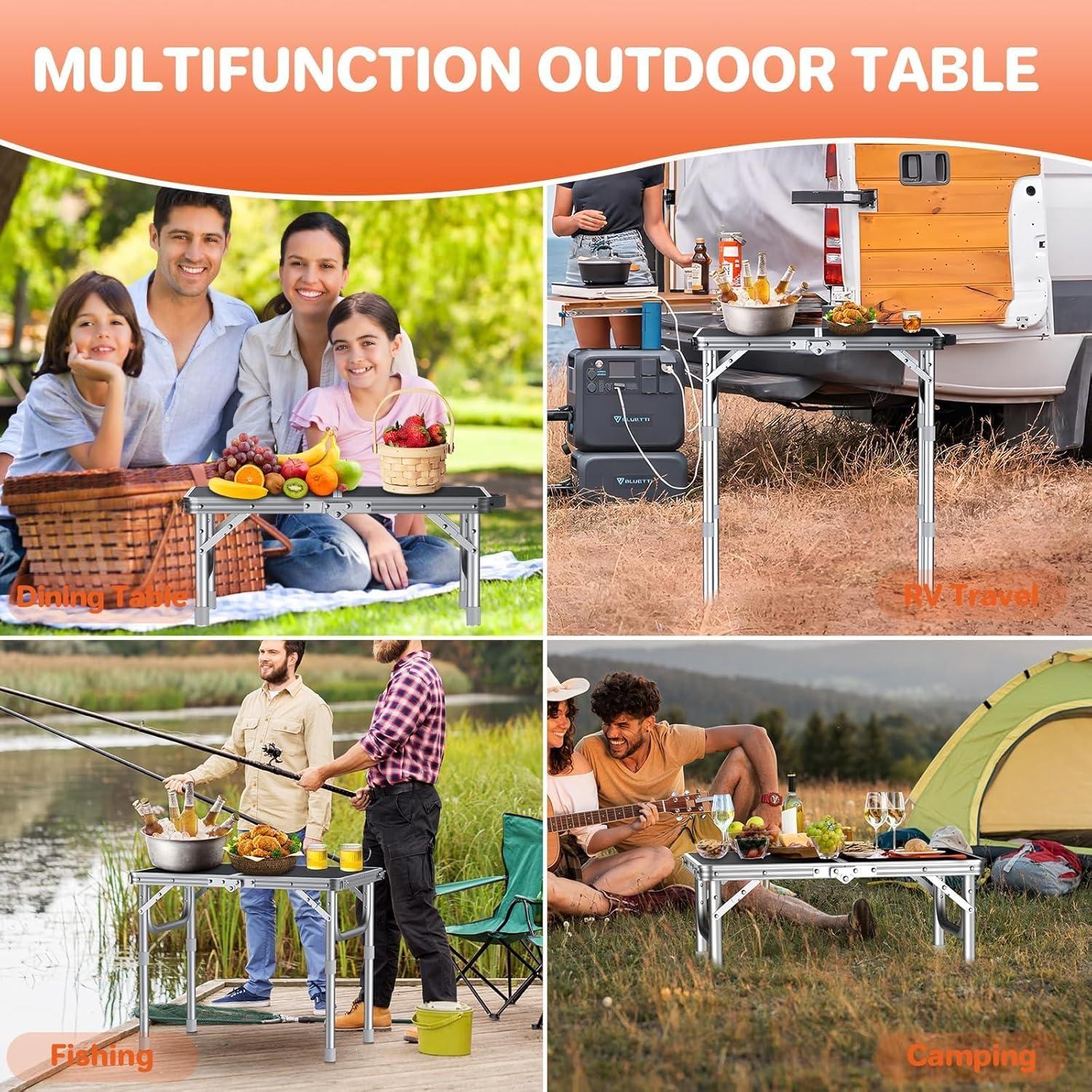 Mesa de Camping Plegable FUNYKICH 58x40cm Ajustable 3 Alturas