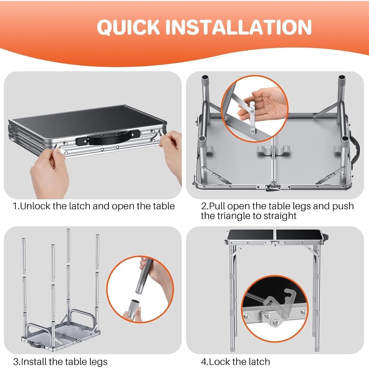 Mesa de Camping Plegable FUNYKICH 58x40cm Ajustable 3 Alturas