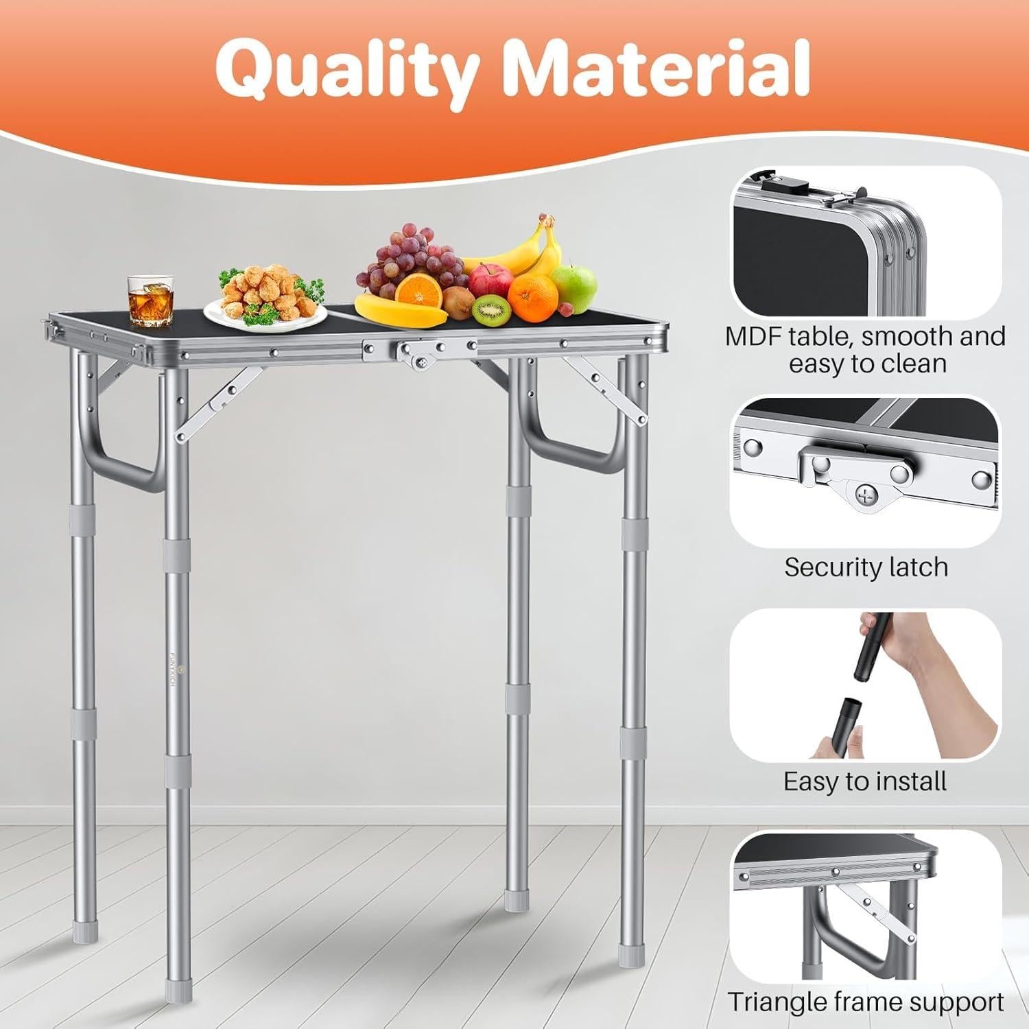 Mesa de Camping Plegable FUNYKICH 58x40cm Ajustable 3 Alturas