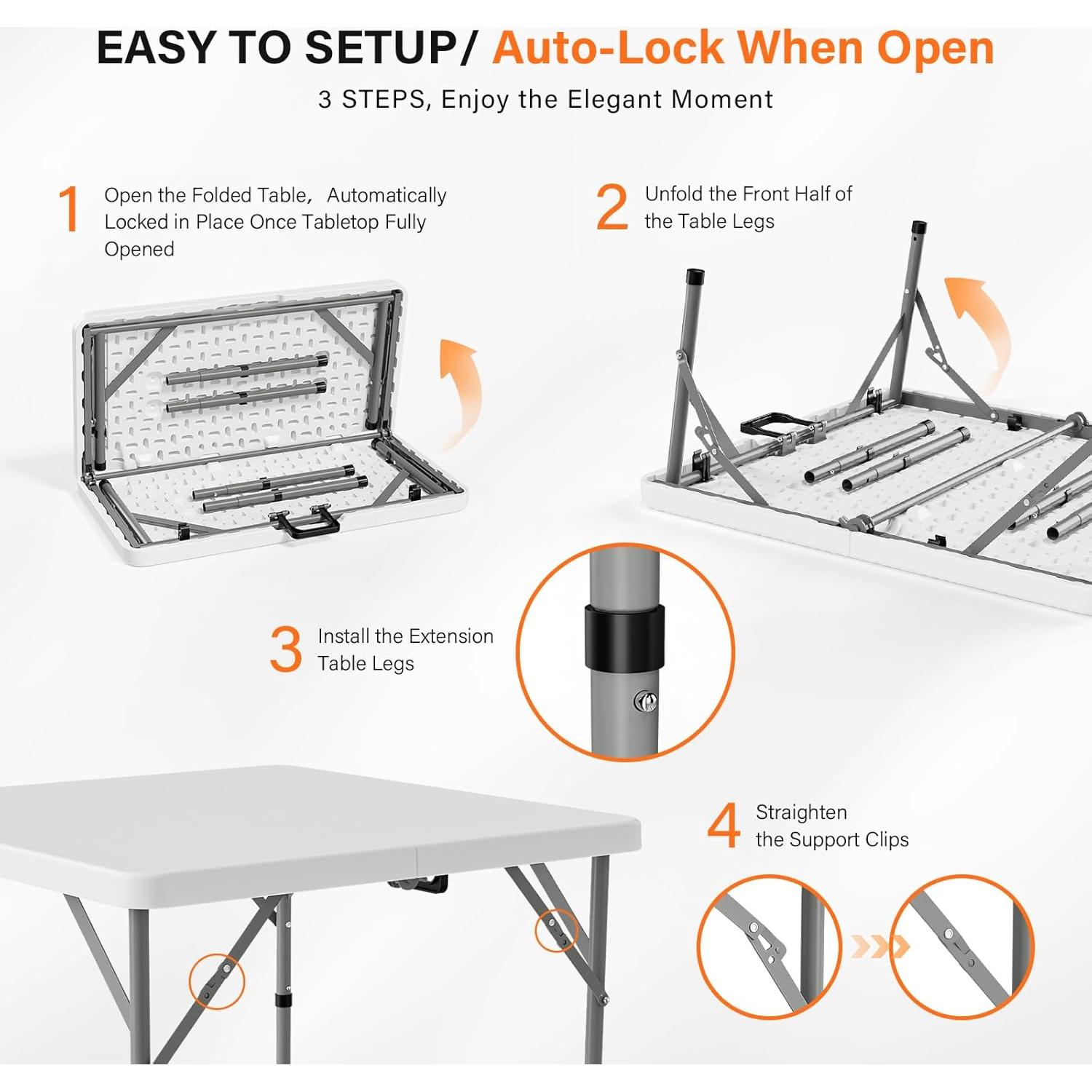 Mesa Plegable Cuadrada VINGLI 86,36 cm Blanca para Eventos