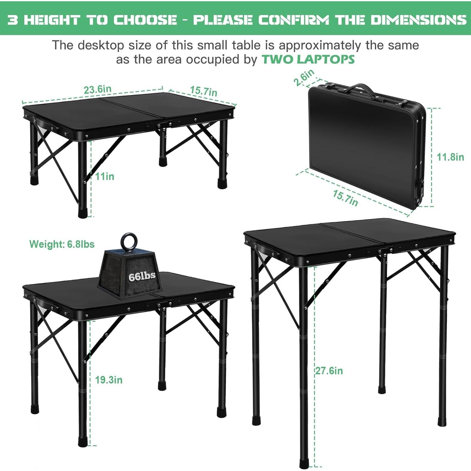 Mesa Plegable Camping ALZEROOE 2 Pies Ajustable Negra