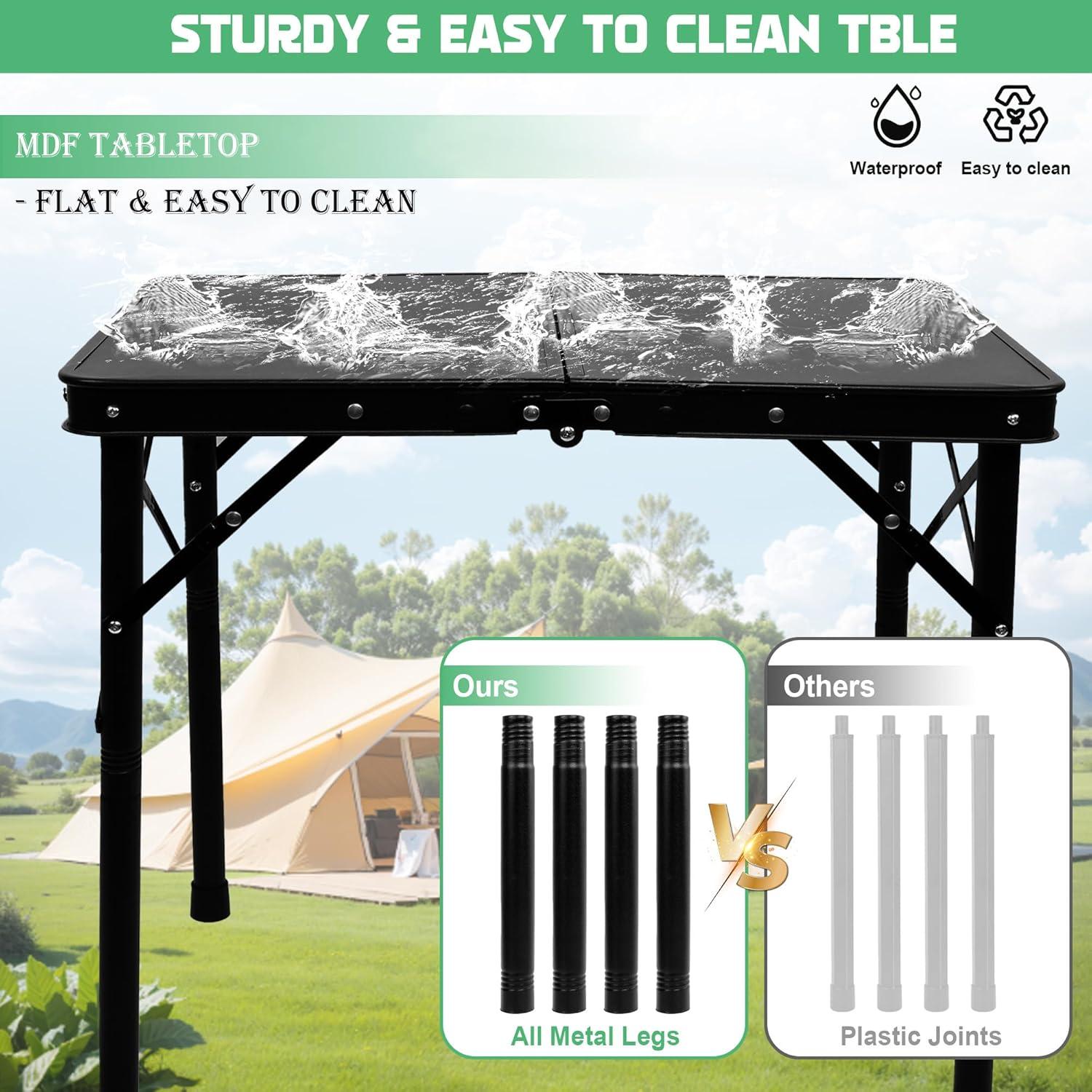 Mesa Plegable Camping ALZEROOE 2 Pies Ajustable Negra