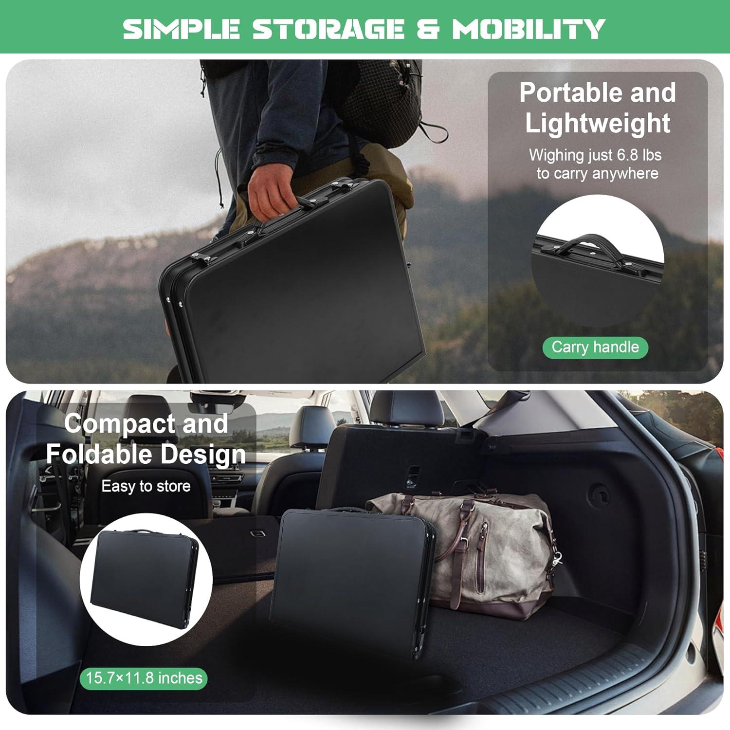 Mesa Plegable Camping ALZEROOE 2 Pies Ajustable Negra