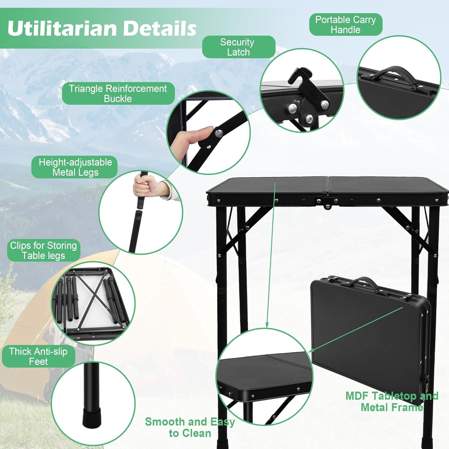 Mesa Plegable Camping ALZEROOE 2 Pies Ajustable Negra