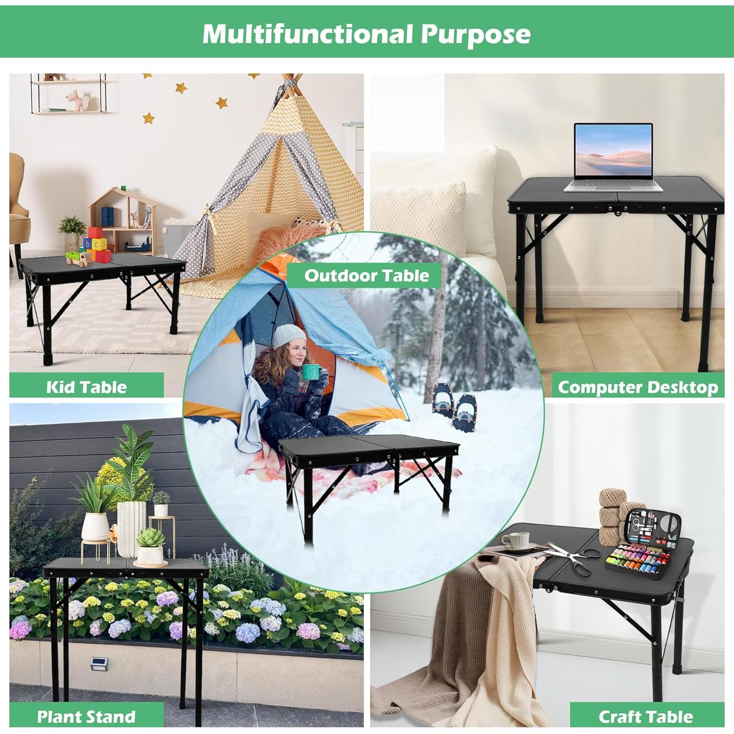 Mesa Plegable Camping ALZEROOE 2 Pies Ajustable Negra