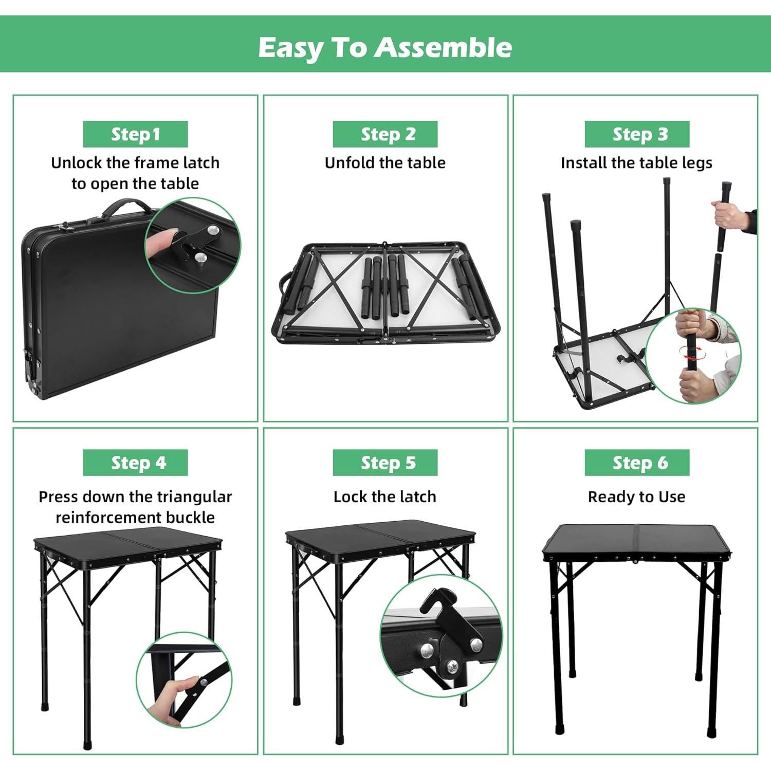 Mesa Plegable Camping ALZEROOE 2 Pies Ajustable Negra