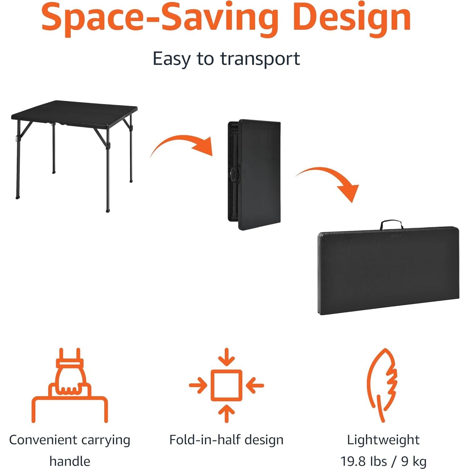 Mesa Plegable Cuadrada Amazon Basics 86.36 cm Negra