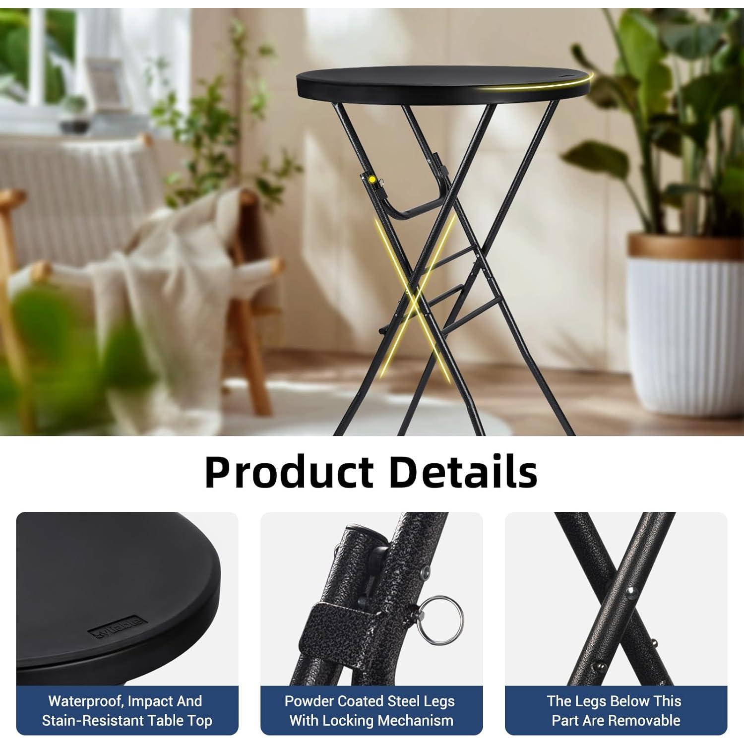 Mesa de cóctel plegable Byliable 110 cm redonda negra