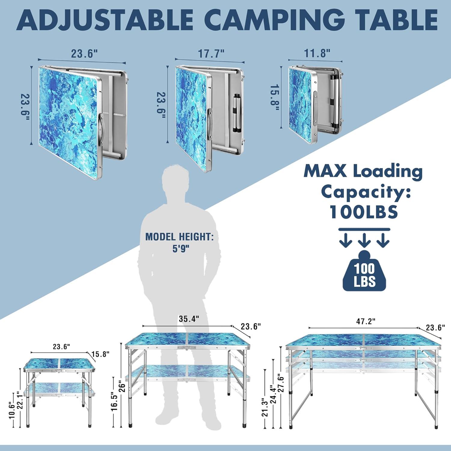 Mesa de Camping Plegable VILLEY 120x60 cm Ajustable