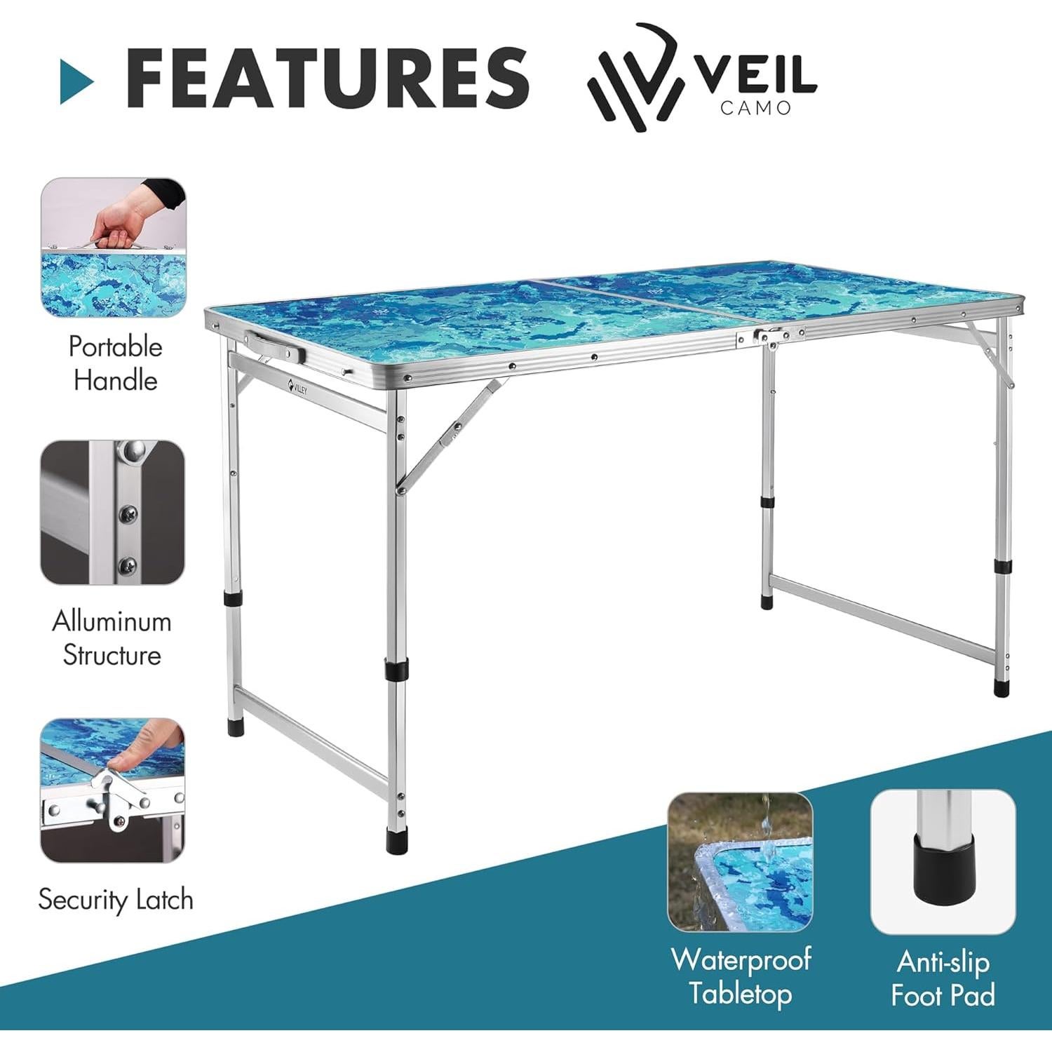 Mesa de Camping Plegable VILLEY 120x60 cm Ajustable