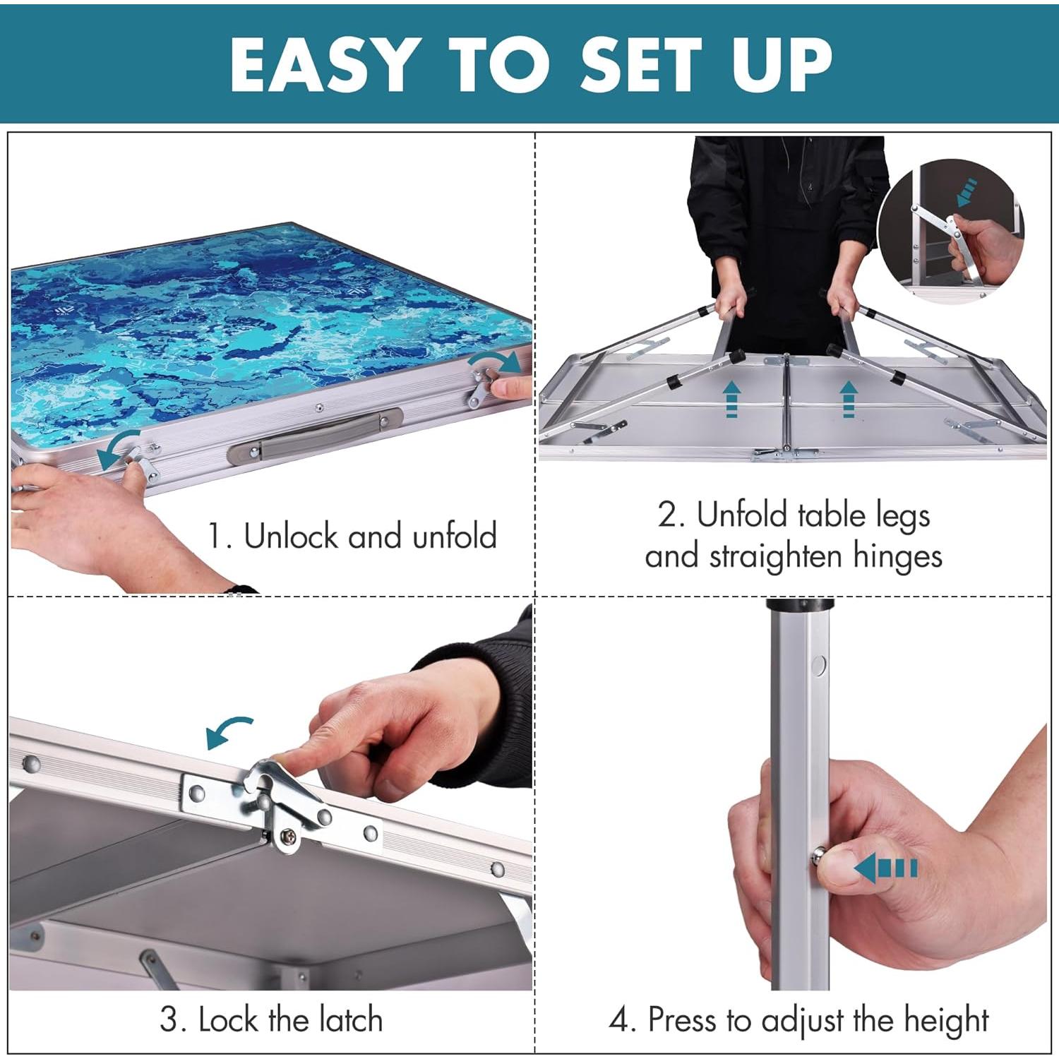 Mesa de Camping Plegable VILLEY 120x60 cm Ajustable