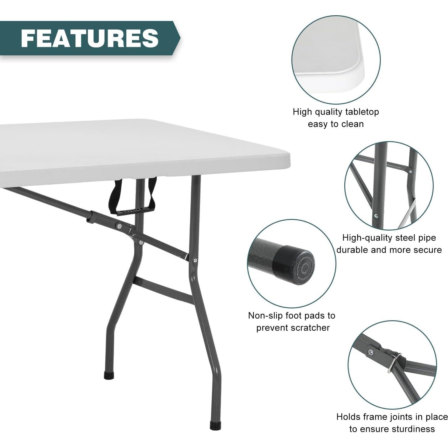 Mesa Plegable Exterior FDW 6 Pies Blanca Rectangular