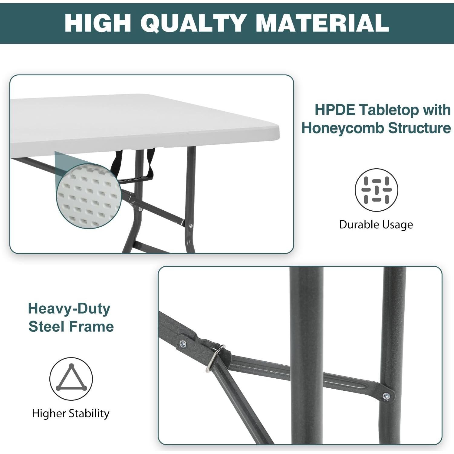 Mesa Plegable Exterior FDW 6 Pies Blanca Rectangular