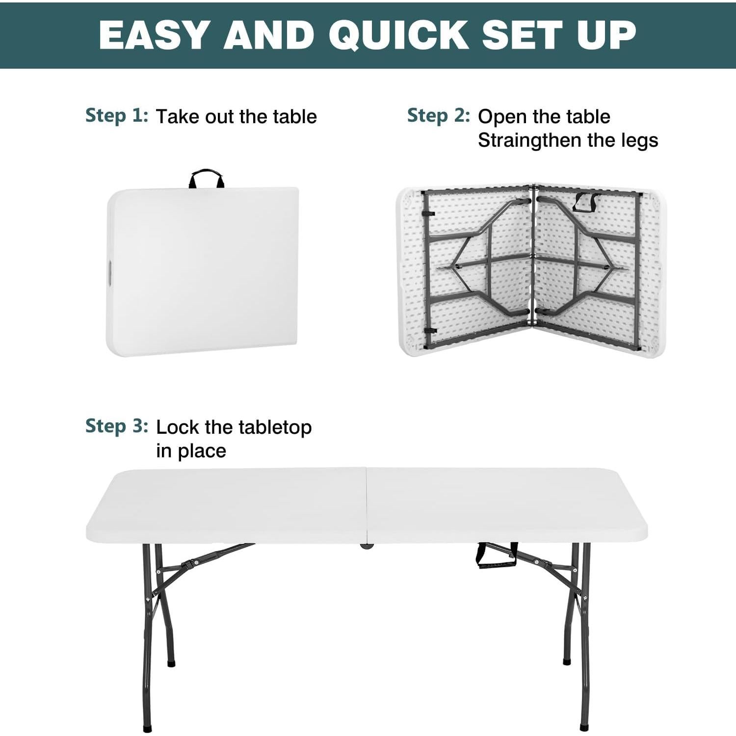 Mesa Plegable Exterior FDW 6 Pies Blanca Rectangular