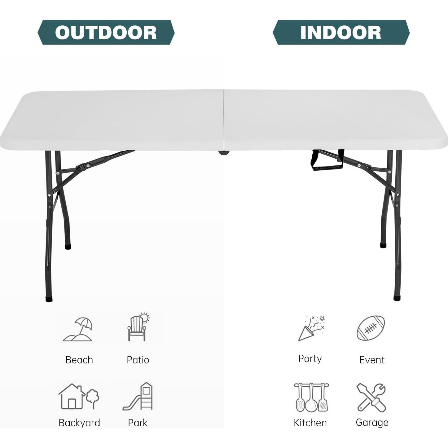 Mesa Plegable Exterior FDW 6 Pies Blanca Rectangular