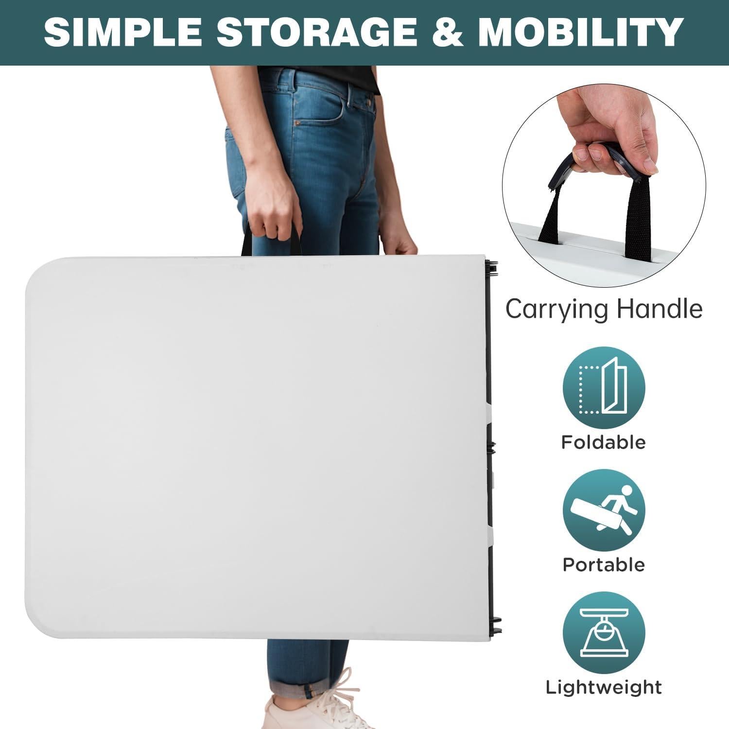 Mesa Plegable Exterior FDW 6 Pies Blanca Rectangular