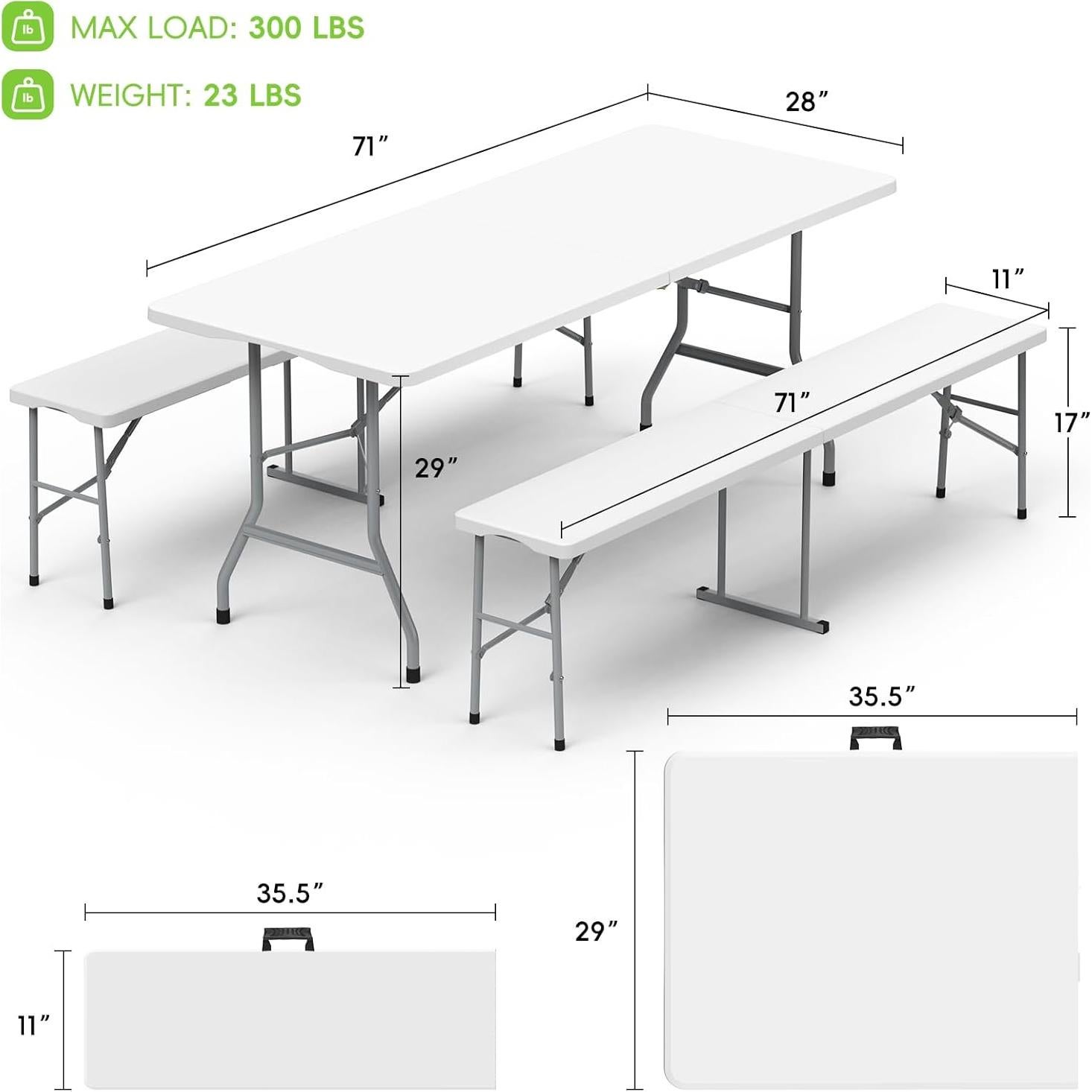 Conjunto de Mesa Plegable HLPB 180x71 cm con 2 Bancos