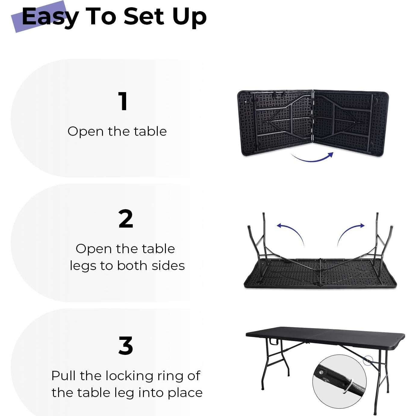 Mesa Plegable 180 cm Byliable Negra HDPE para 6-8 Personas