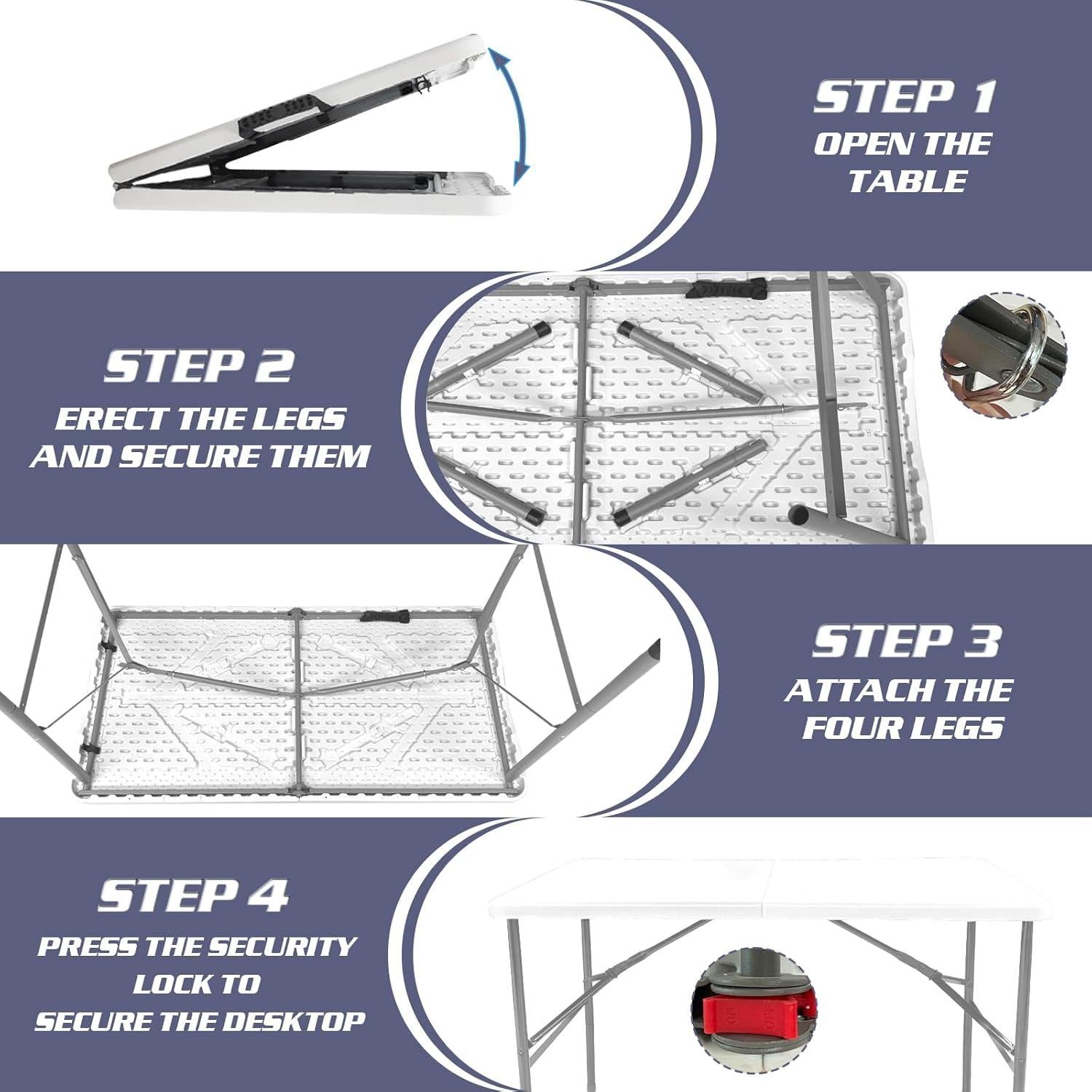 Mesa Plegable Camp Field 1.22m Blanca para Picnic y Camping