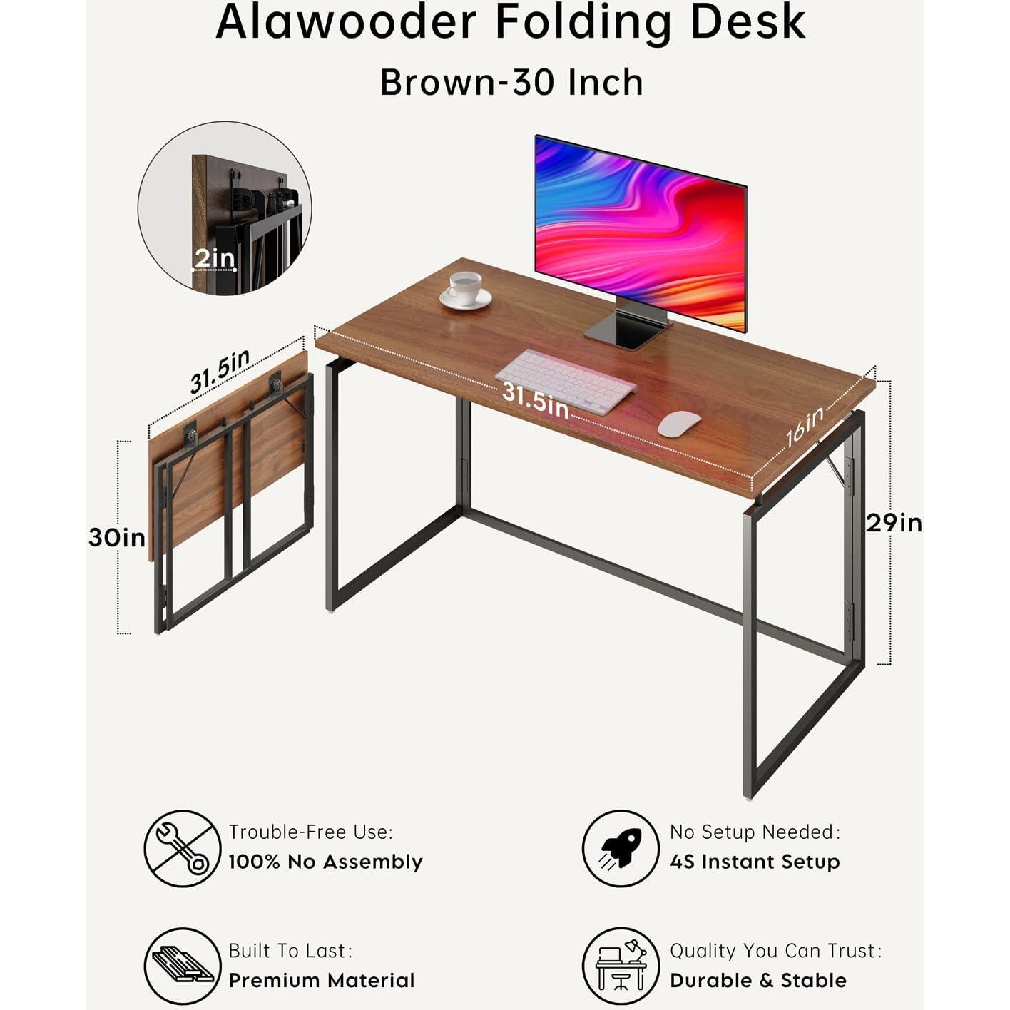 Escritorio Plegable Alawooder 76,2x40,6 cm Marrón Minimalista
