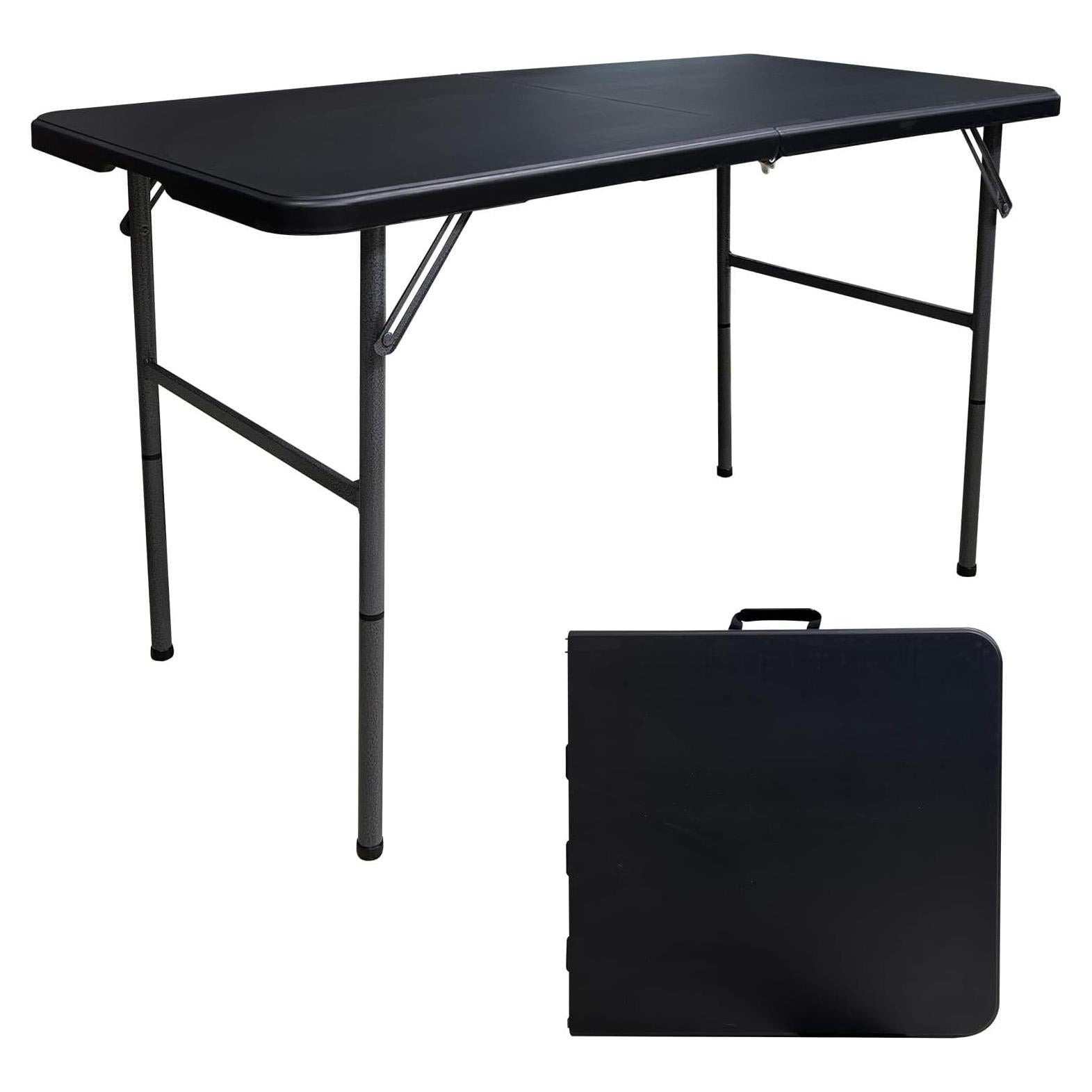 Mesa Plegable 4 Pies HYMnature Negra Resistente para Interiores y Exteriores