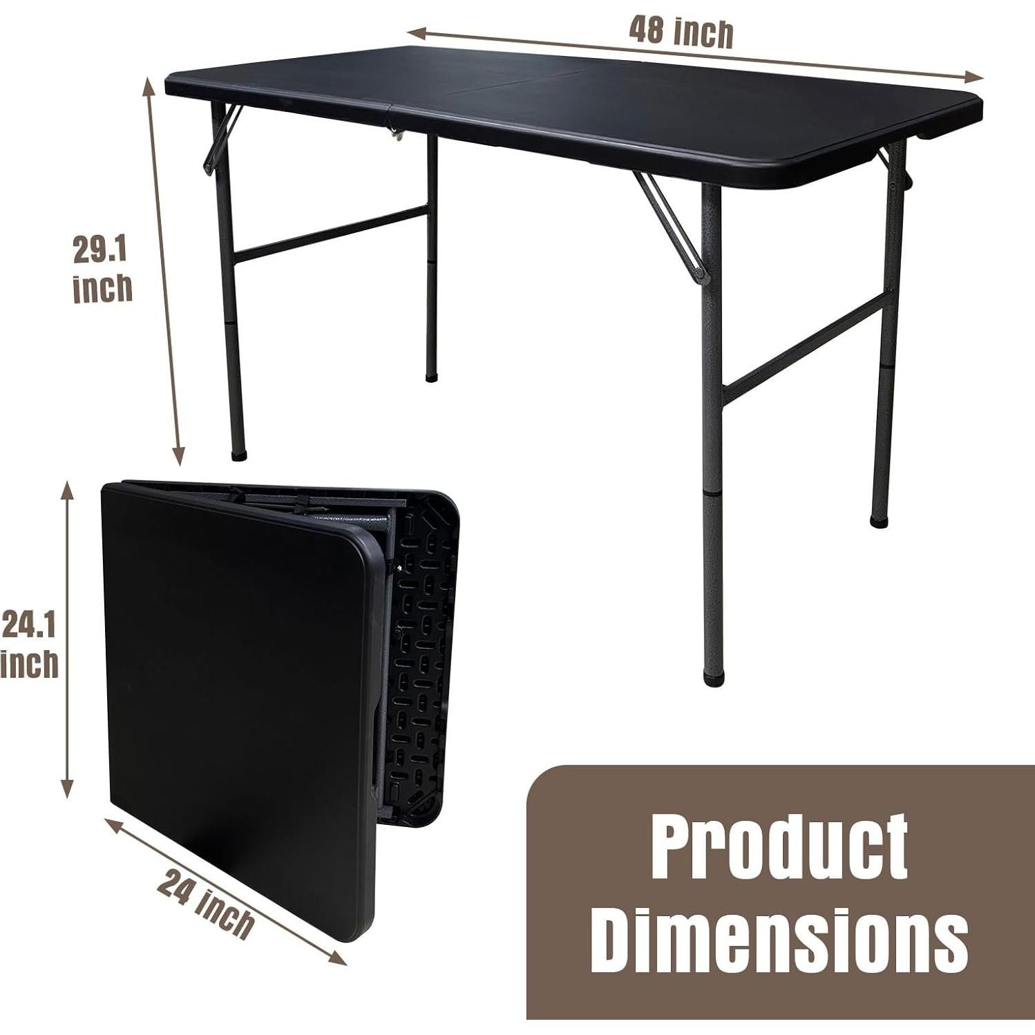 Mesa Plegable 4 Pies HYMnature Negra Resistente para Interiores y Exteriores