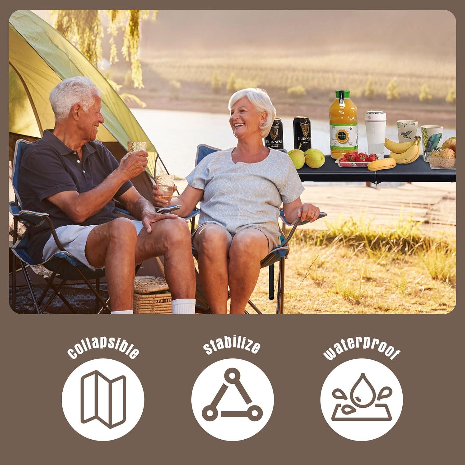 Mesa Plegable 4 Pies HYMnature Negra Resistente para Interiores y Exteriores