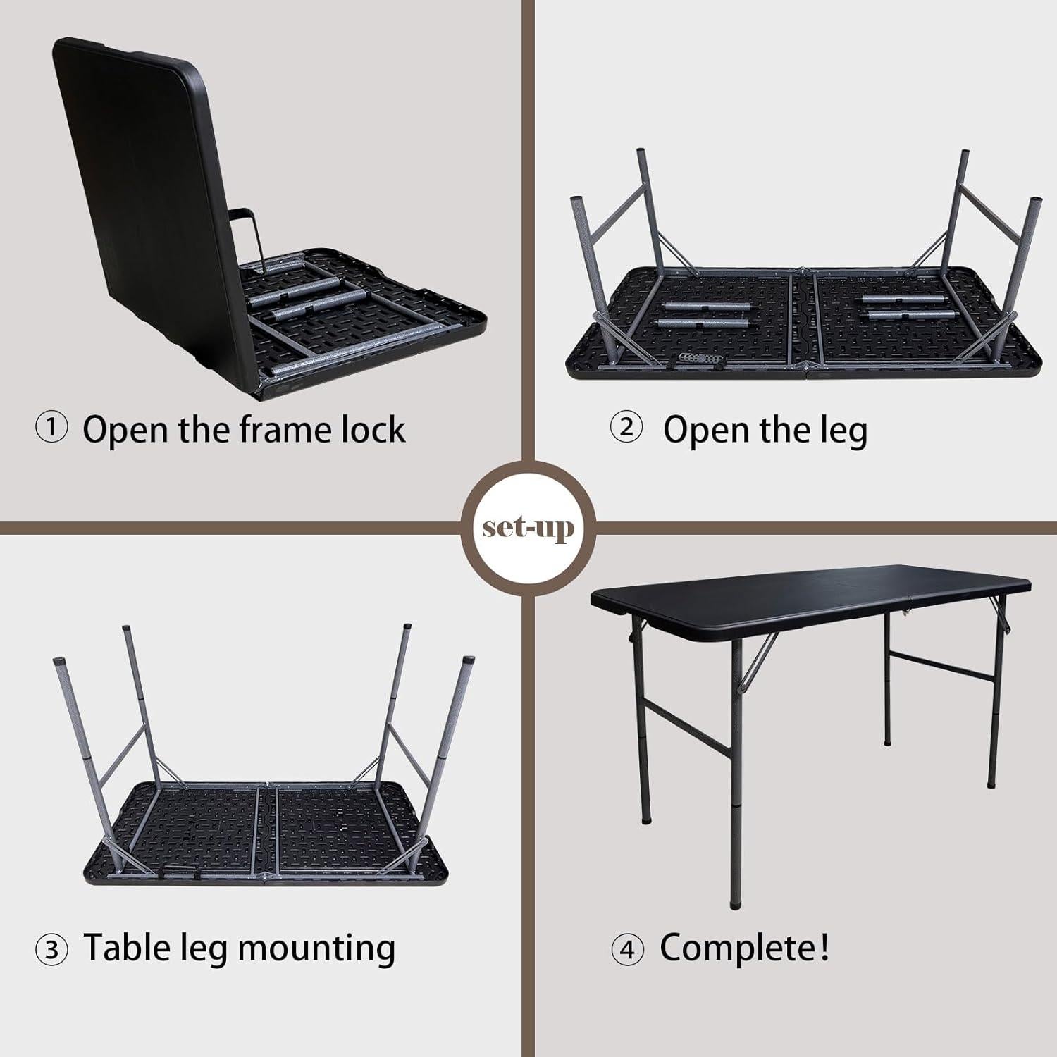 Mesa Plegable 4 Pies HYMnature Negra Resistente para Interiores y Exteriores