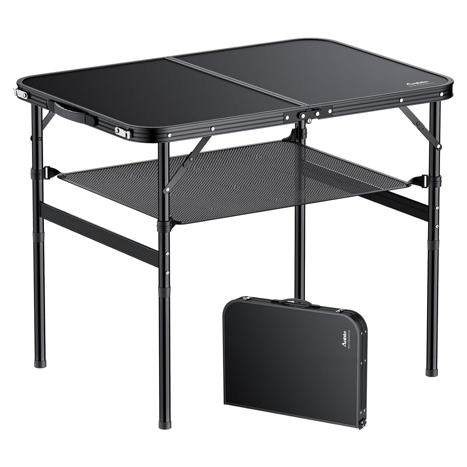 Mesa de Camping Plegable Anbte 91x61 cm Ajustable Negra