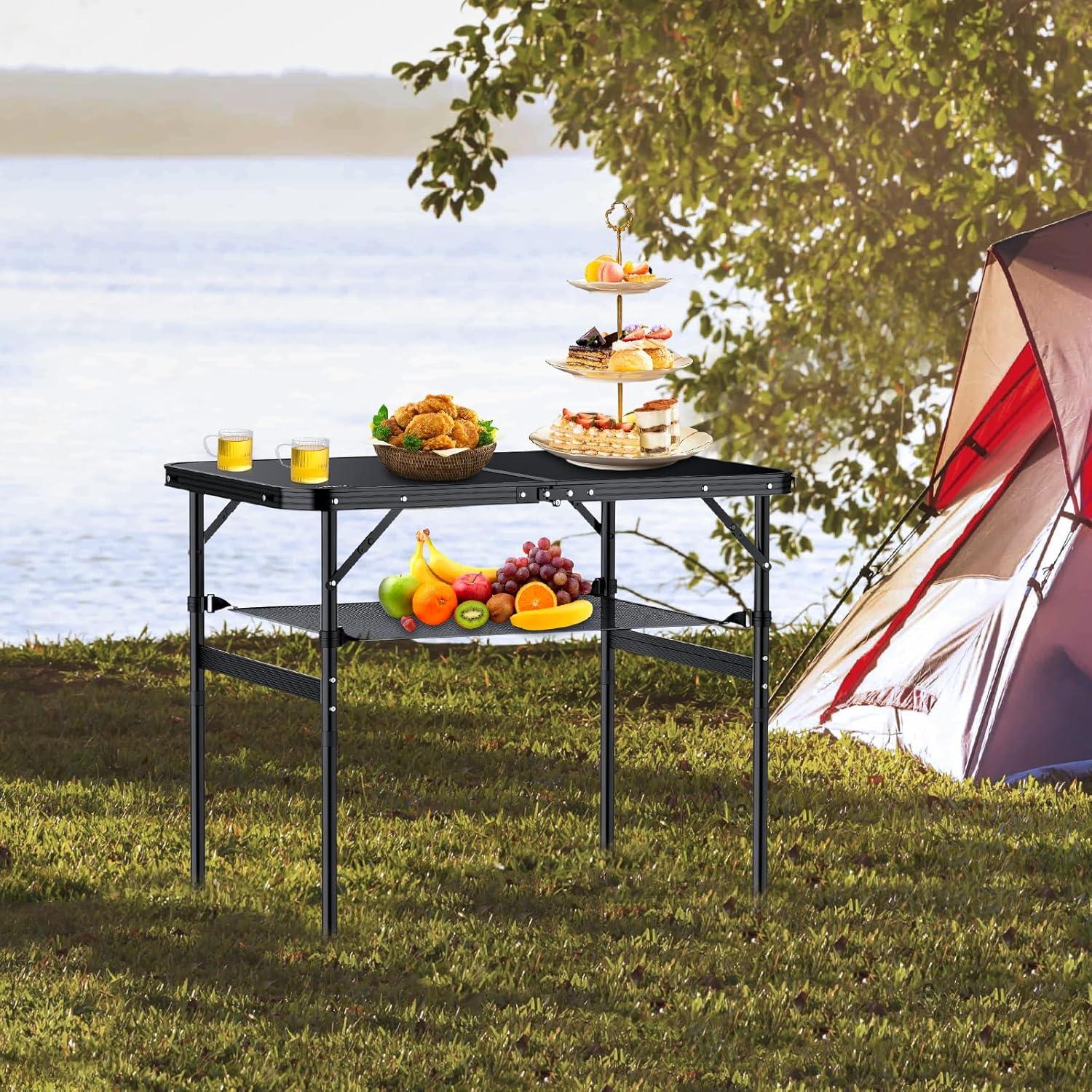 Mesa de Camping Plegable Anbte 91x61 cm Ajustable Negra