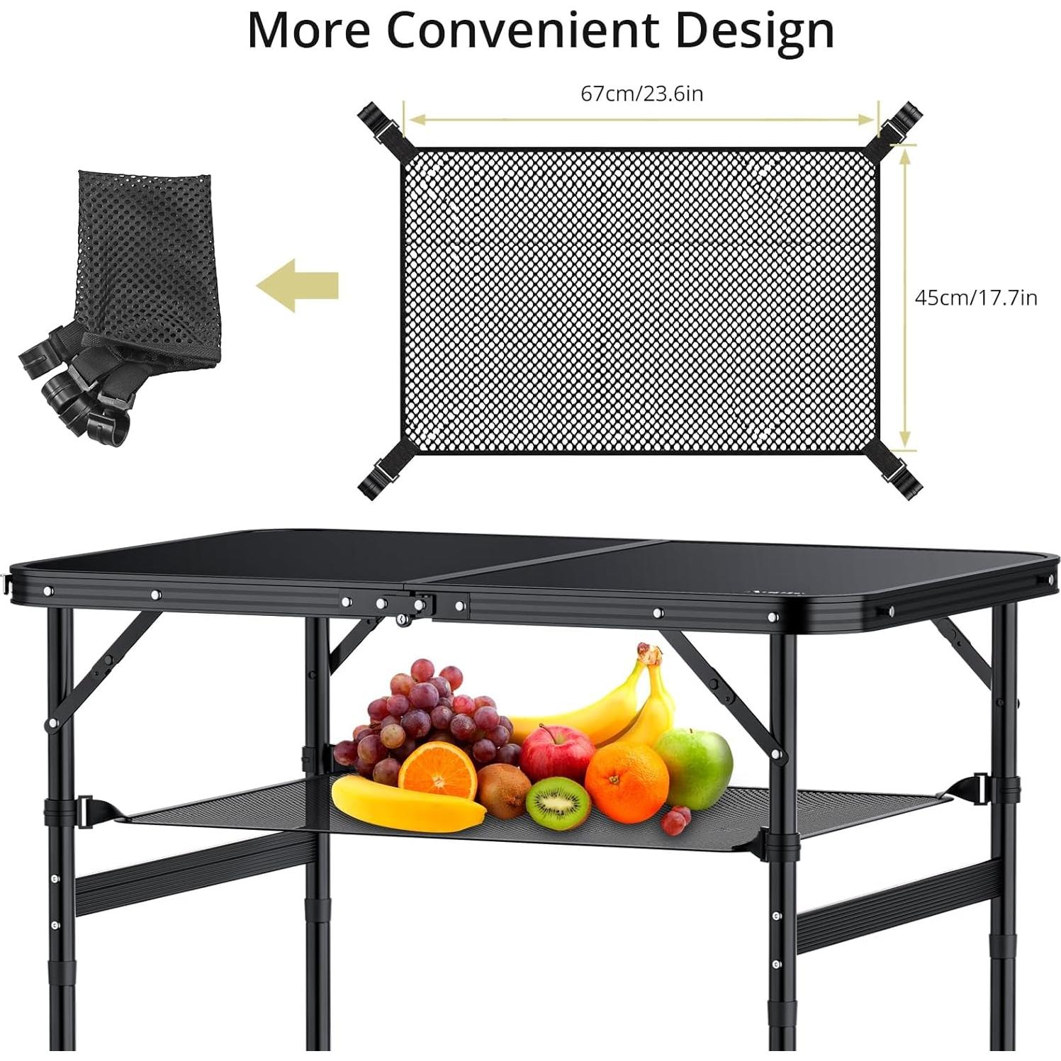 Mesa de Camping Plegable Anbte 91x61 cm Ajustable Negra