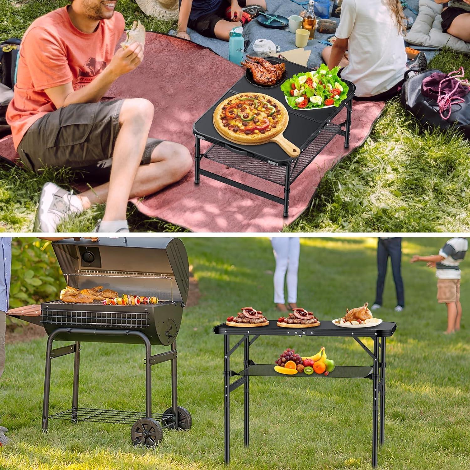 Mesa de Camping Plegable Anbte 91x61 cm Ajustable Negra