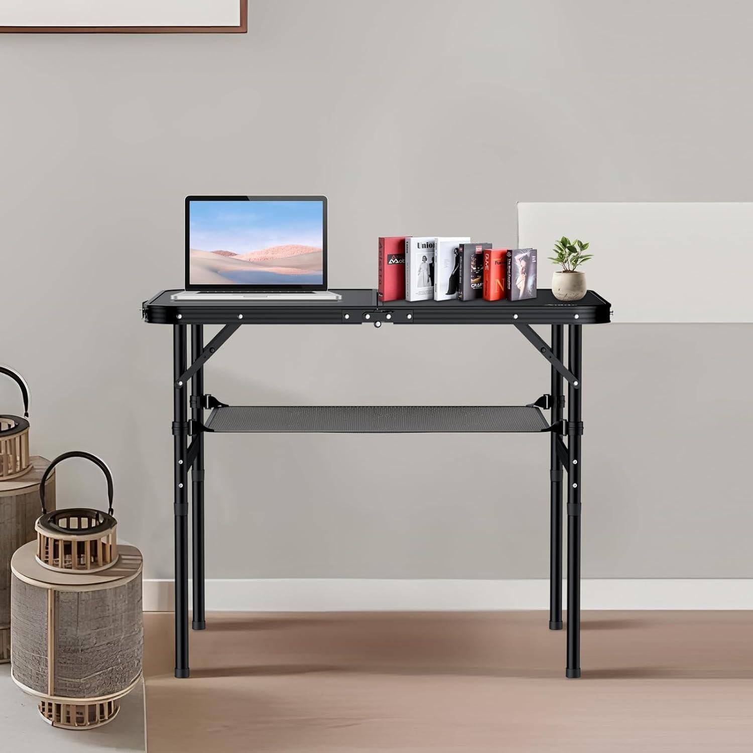 Mesa de Camping Plegable Anbte 91x61 cm Ajustable Negra