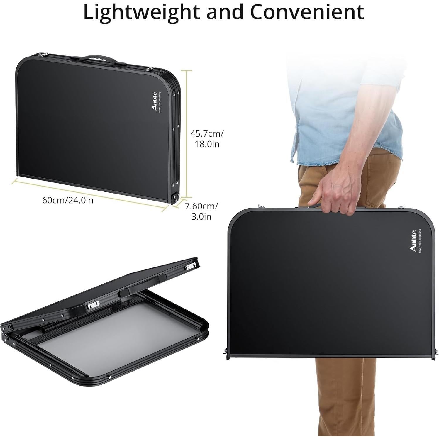 Mesa de Camping Plegable Anbte 91x61 cm Ajustable Negra