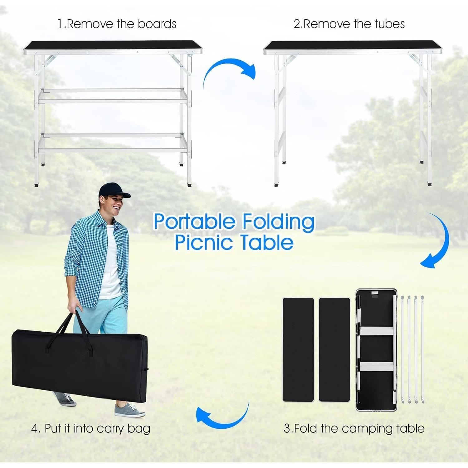 Mesa de Camping Plegable Goplus 110x38 cm Aluminio Negro