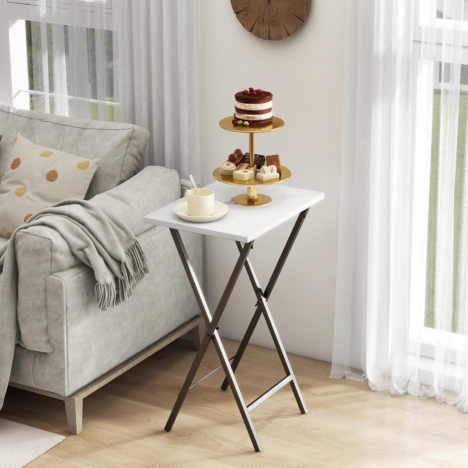 Juego de 2 mesas de bandeja Acovy RY-TV-TRAY blancas