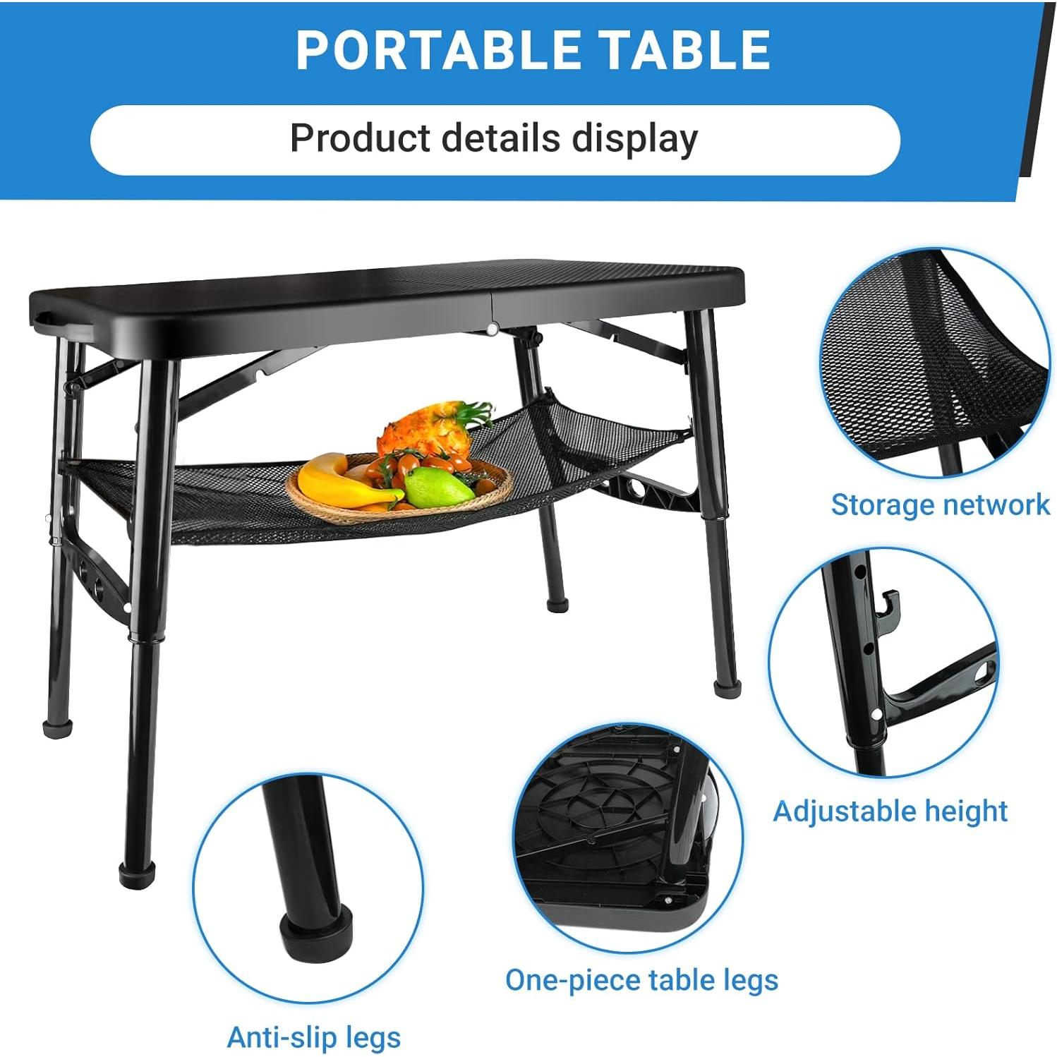 Juego de Mesa y Taburete Plegable Maliven Negro 2 Piezas