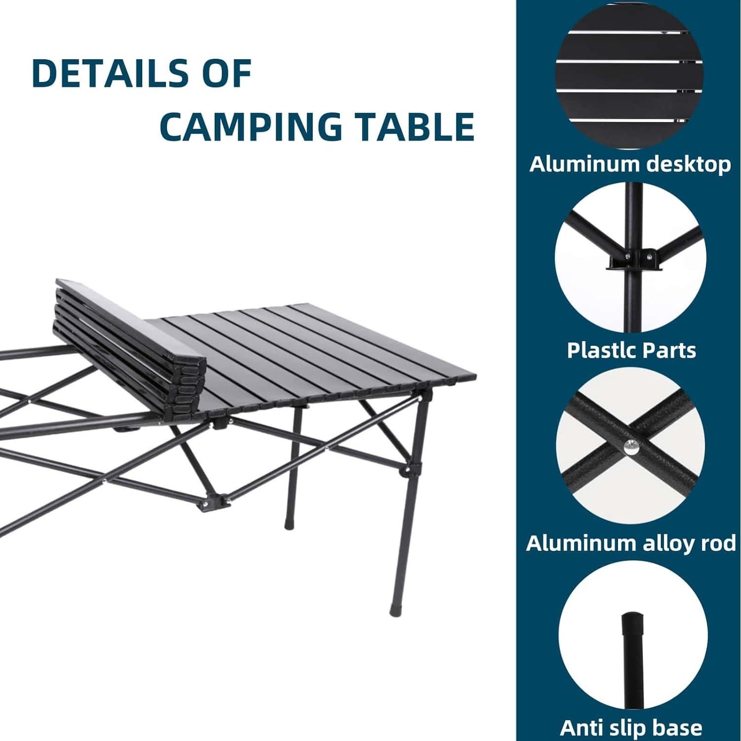 Mesa de Camping Plegable Xajsdlxs Negra 94x54.6 cm 2.95 kg