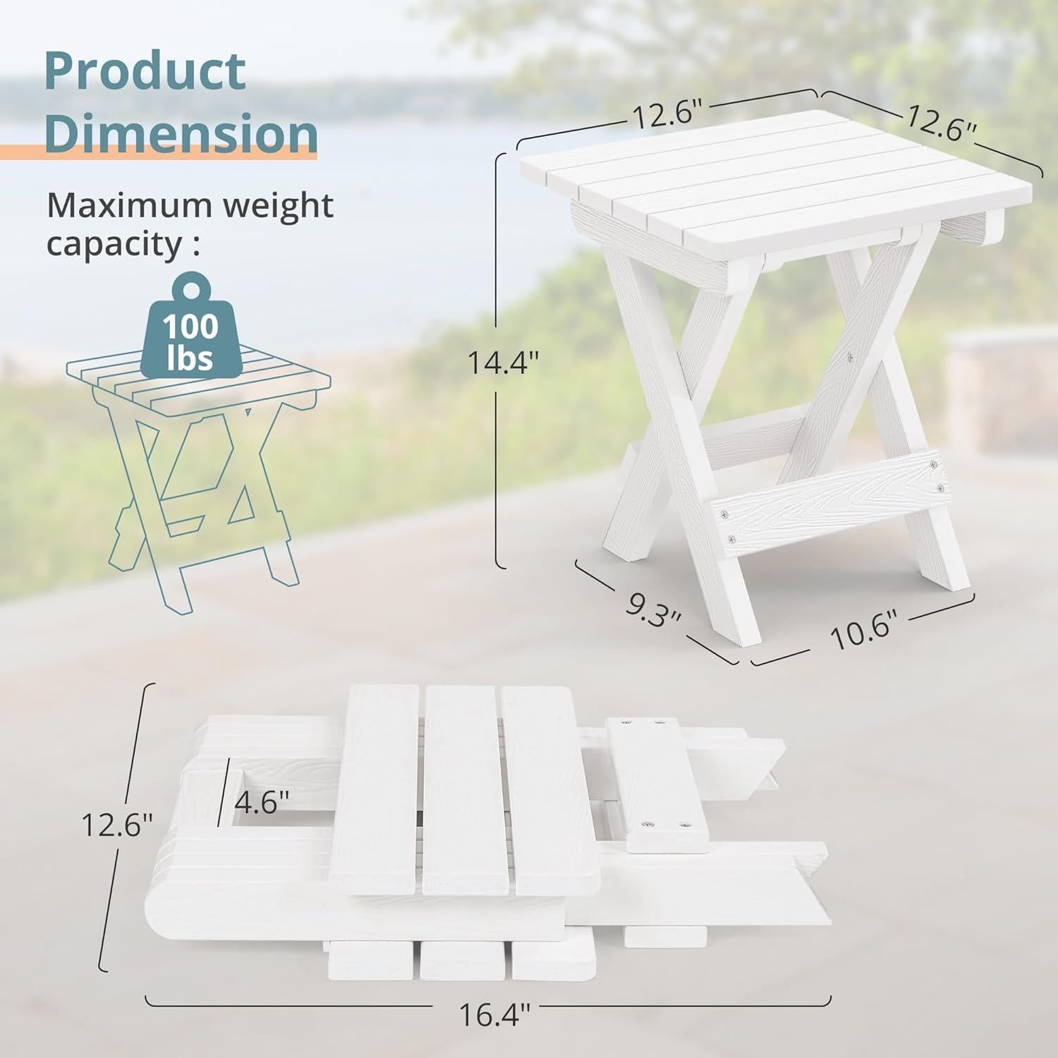 Mesa Plegable LUE BONA 35,56 cm Blanca para Exterior