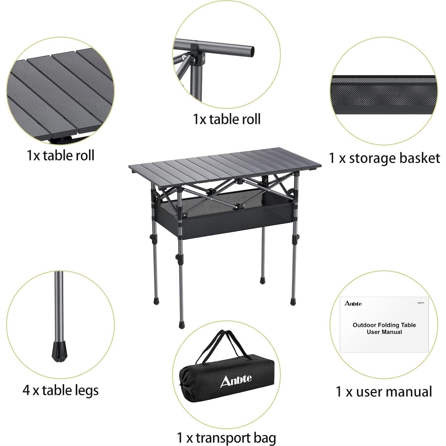 Mesa de Camping Plegable Anbte 81 cm Aluminio Ajustable