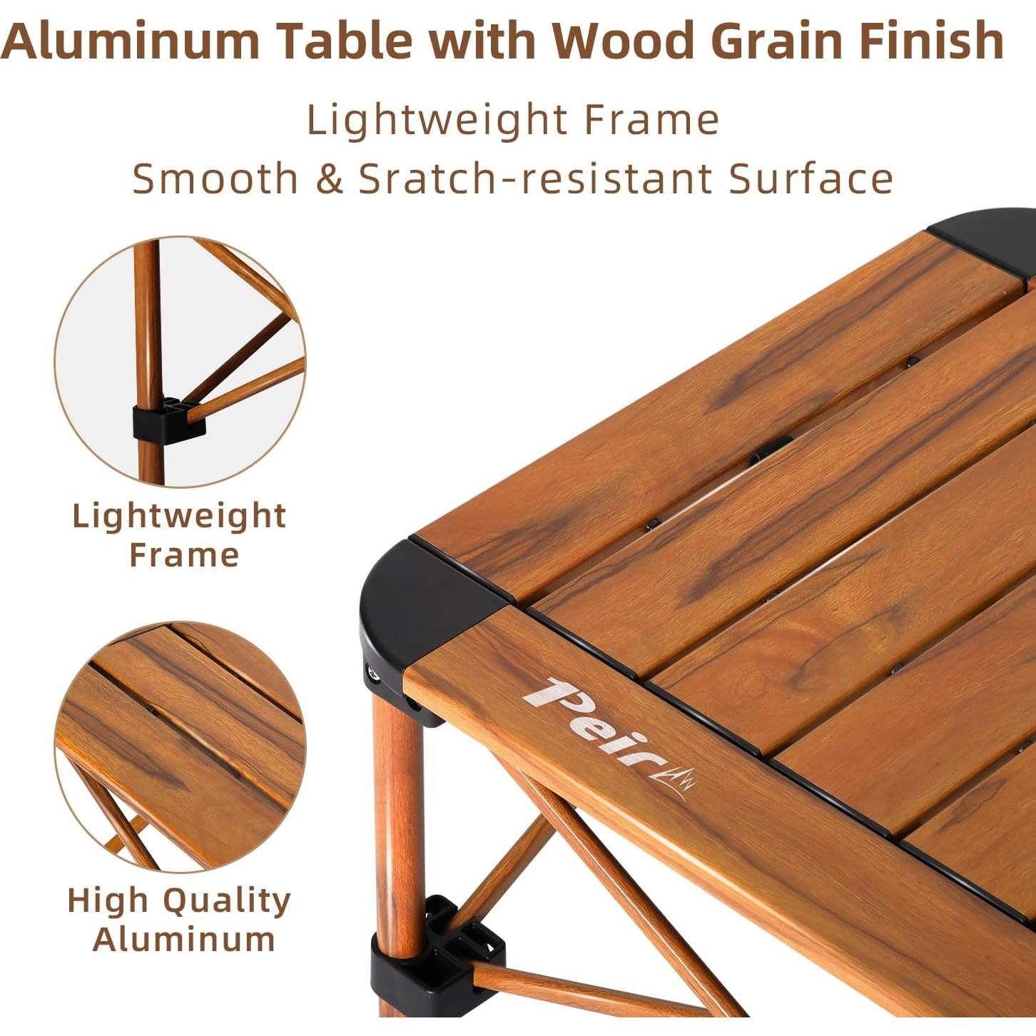 Mesa de Camping Plegable Peirhw Efecto Madera 40 cm
