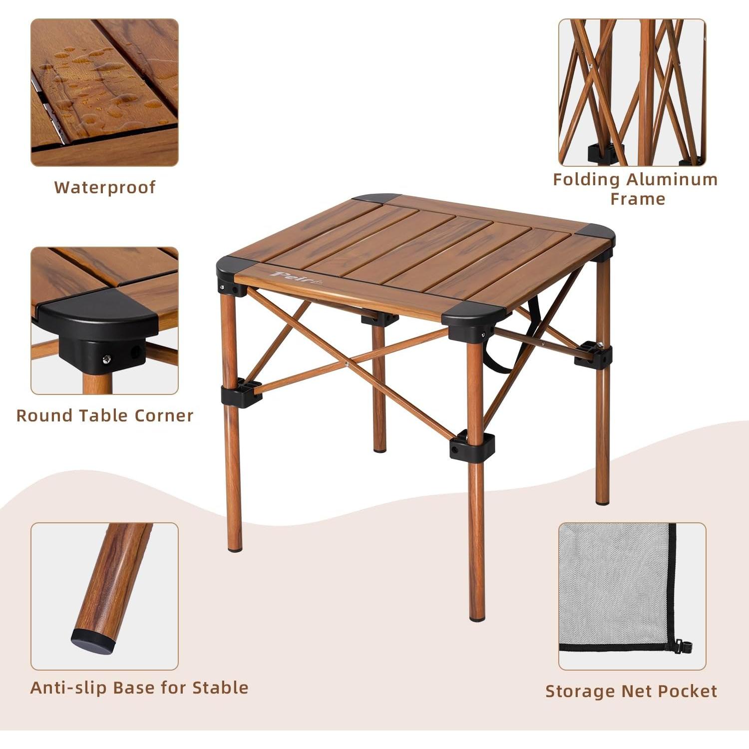 Mesa de Camping Plegable Peirhw Efecto Madera 40 cm