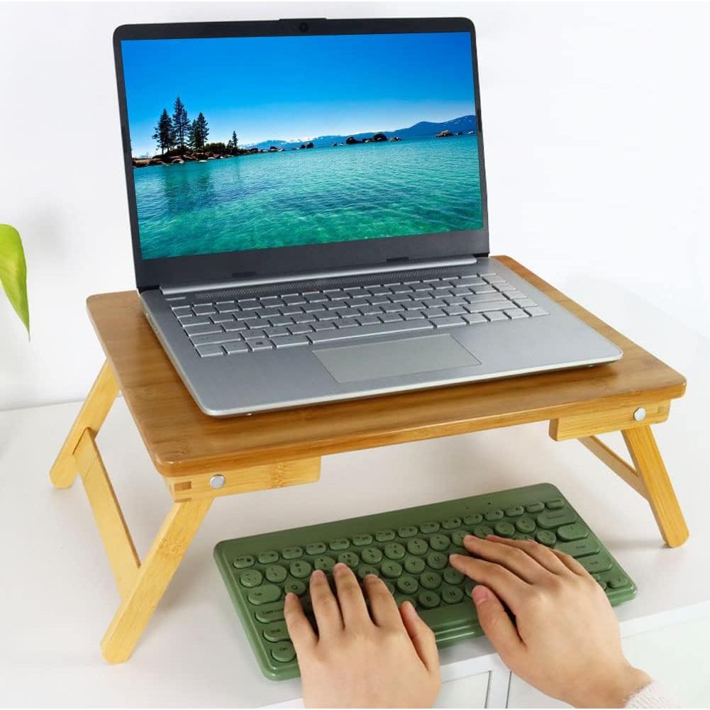 Mesa de Laptop Plegable WKWKER de Bambú Natural 40x32 cm
